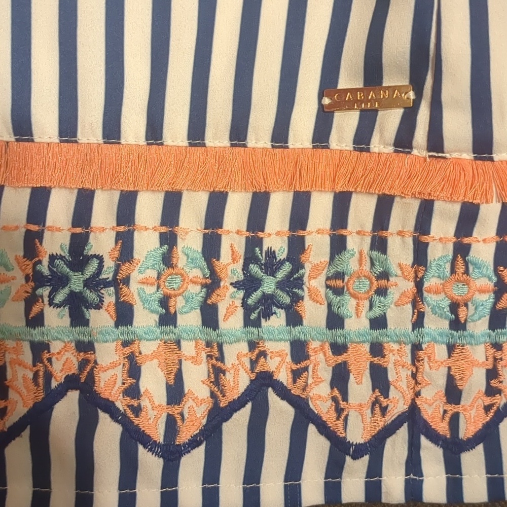 CABANA LIFE Embroided- Blue/White Striped Pockets Sleeveless Mini Dress UPF50 + - Picture 8 of 13